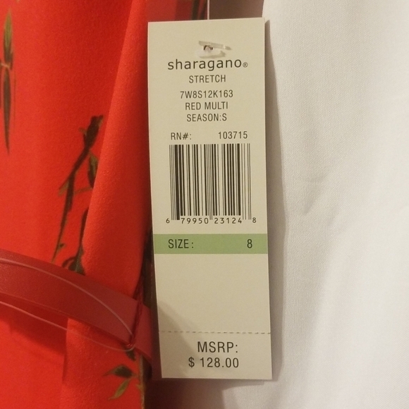 𝅺Sharagano Red Multi Off The Shoulder Dress - Picture 4 of 8